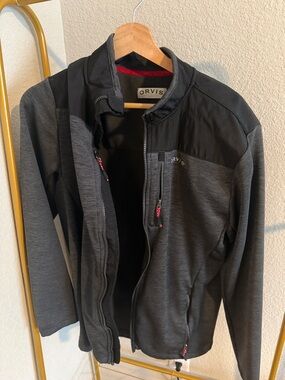 Orvis Men's Charcoal and Black Zip-Front Jacket with Red Accents